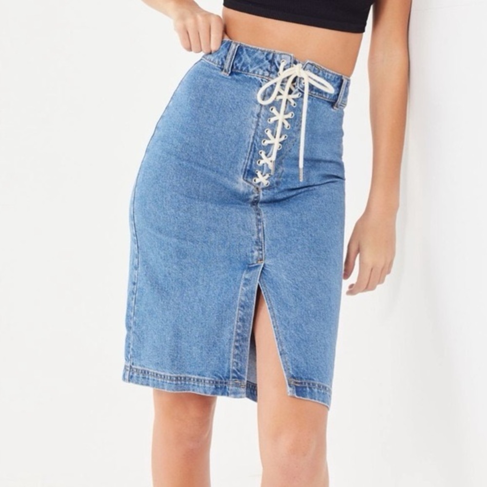 Urban Outfitters Blue Denim Lace-Up Skirt NWT